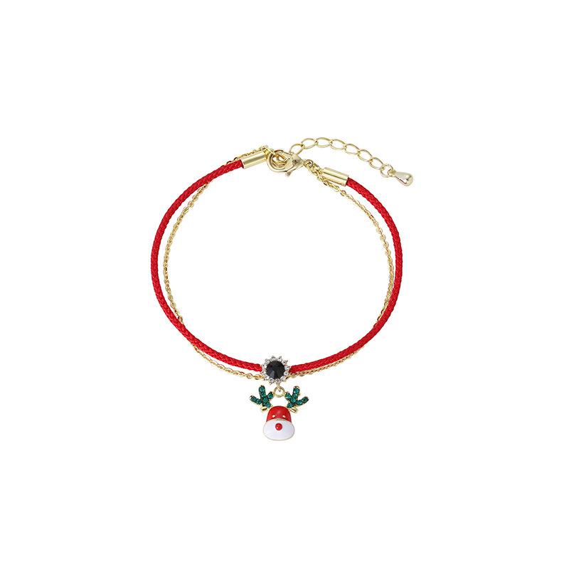 

Женский рождественский браслет с красной веревкой и двойным слоем в виде рождественского оленя - Милый подарок на день рождения