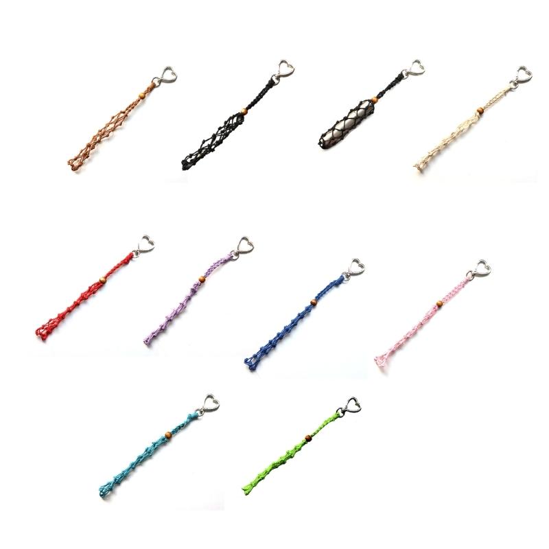Handwoven Waxed Cord Keychain Net Pocket Bag Charm For Bags Backpacks And Accessories Fashionable Keyring