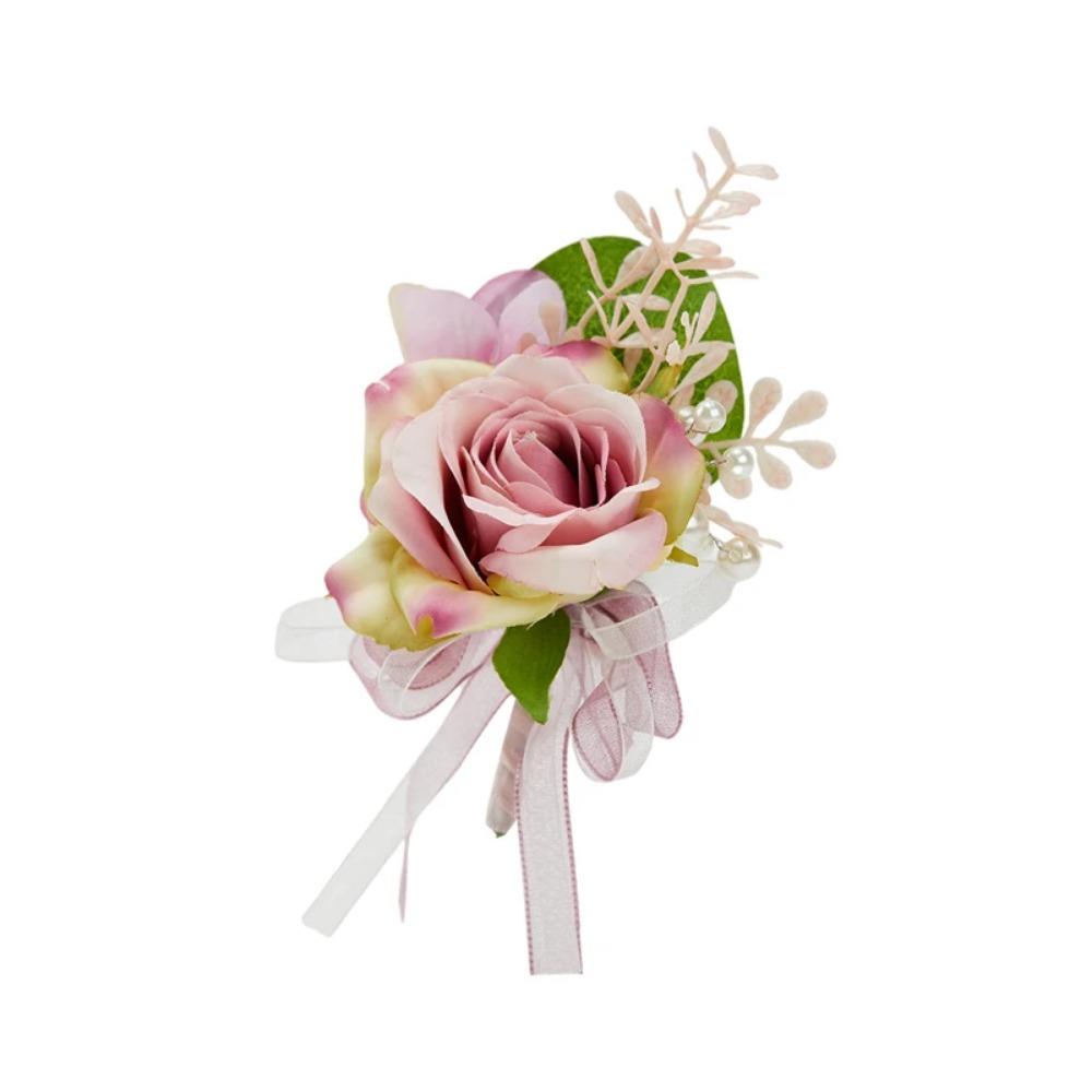 YO CHO Wedding Corsages Flower Groom Boutonniere Purple Silk Rose Man Brooches Wedding Bridesmaids Bracelet Wrist Corsage Flower
