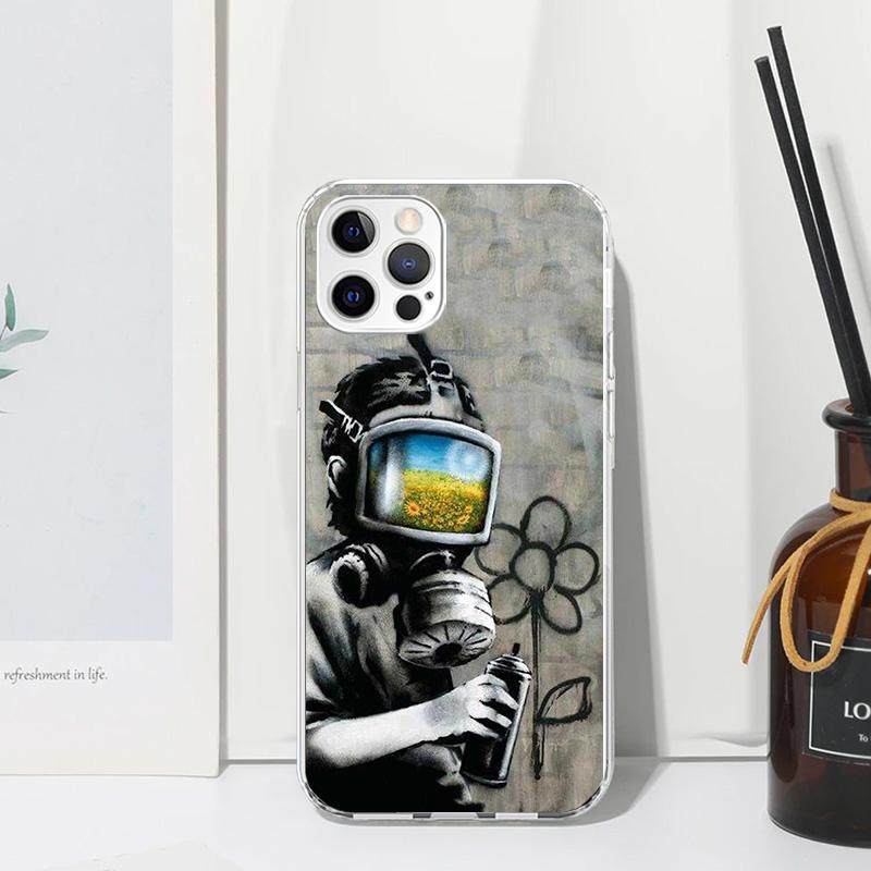 Street Art Banksy Graffiti Phone Case For Iphone 17 Air 16 15 Plus 16E 14 Pro Max 13 Mini 12 11 7 8 SE Fundas Soft Back Cover 17