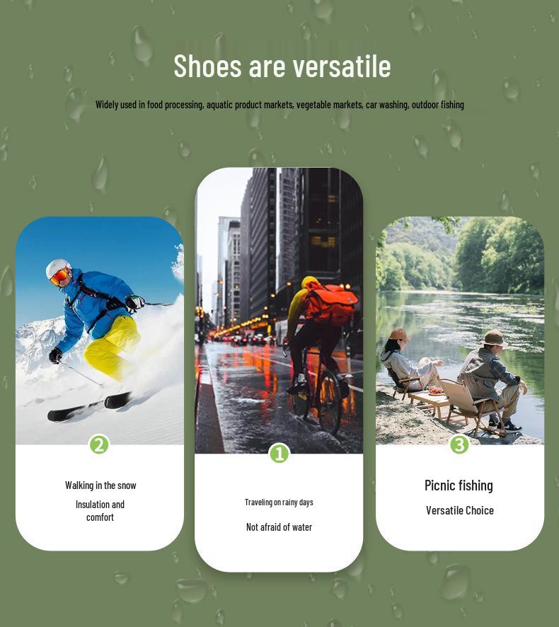 Męskie Wodoodporne Kalosze do Połowy Łydki, Z Podszewką z Polaru, Antypoślizgowe, Trwałe Gumowe Buty.