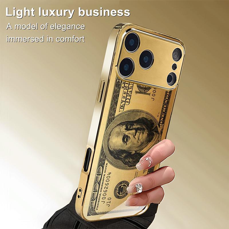 Personalized Banknotes Pattern Gold Metallic Paint Glass Phone Case For iPhone 17 Pro Max 11 12 13 14 15 16 Plus 17Air 16E Cover