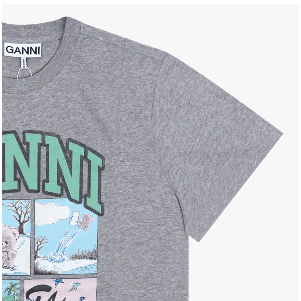 Ganni Women S Short Sleeve Tee Bear Comic Teddy Logo A1050070 920