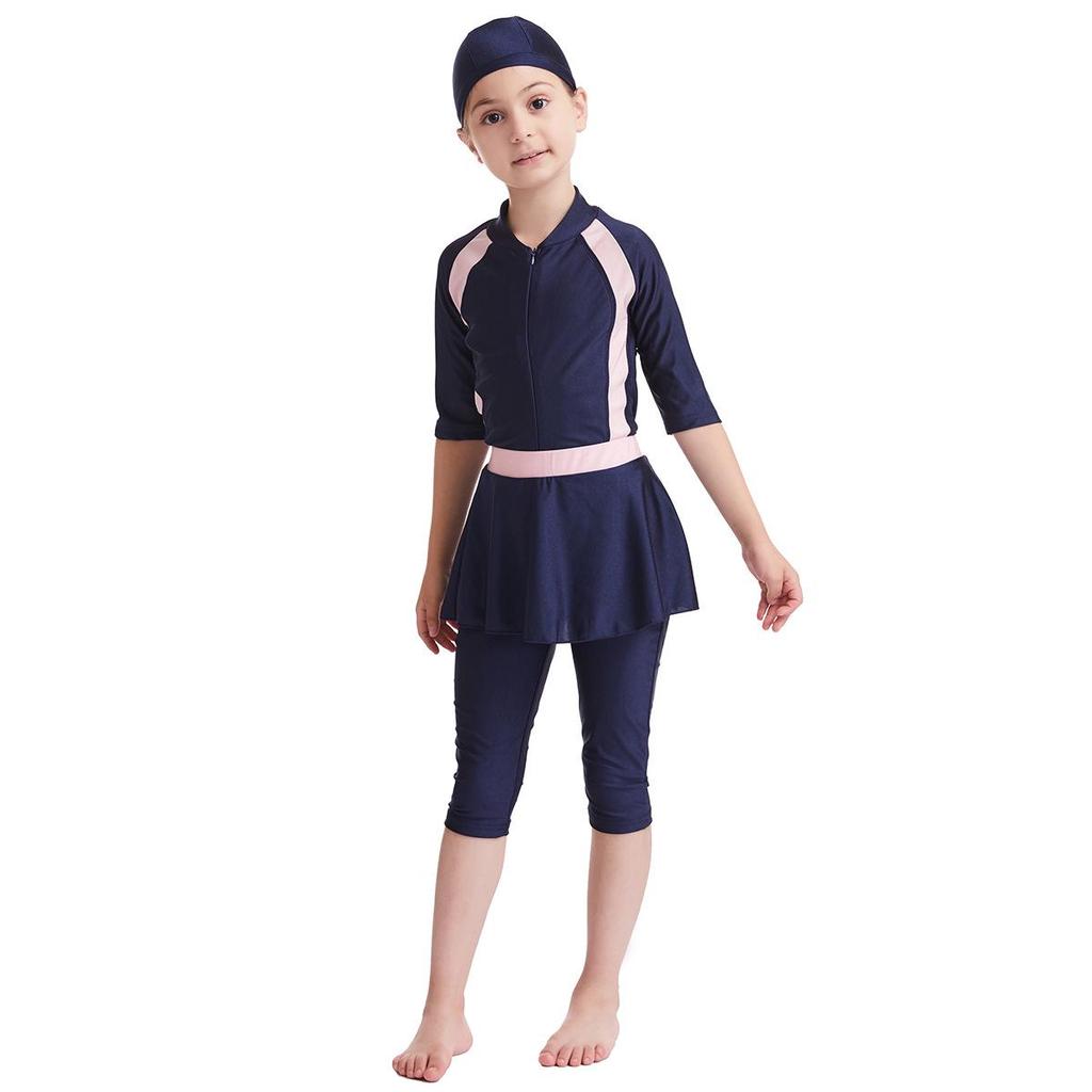 H2017 Girls' Three-Piece Conservative Swimsuit