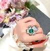 Macaron Watermelon Stone Emerald Ring, Plated 18K Gold, Emerald, Immortal Flower, Large Carat Zircon Ring