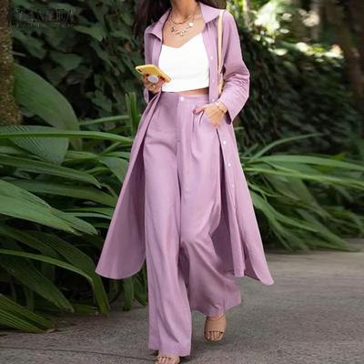 Conjunto de terno feminino casual camisa longa e calças conjunto de duas peças