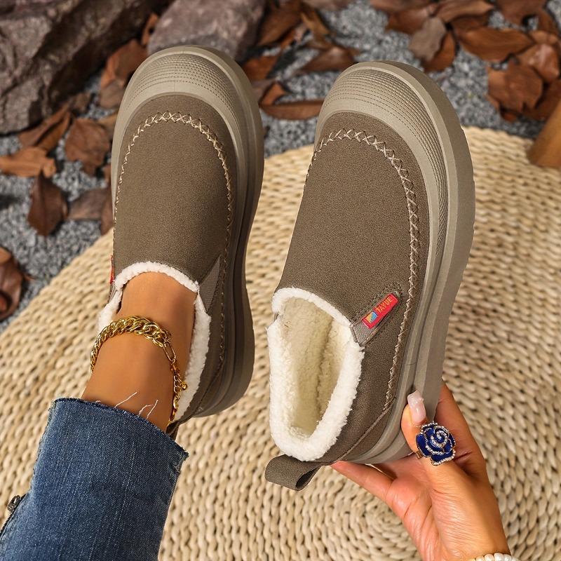 Women's Slip-On Winter Boots - Warm Brown Shoes with Cushioned Insole & Non-Slip PVC Sole - Cozy Indoor/Outdoor Footwear for Cold Weather - Easy