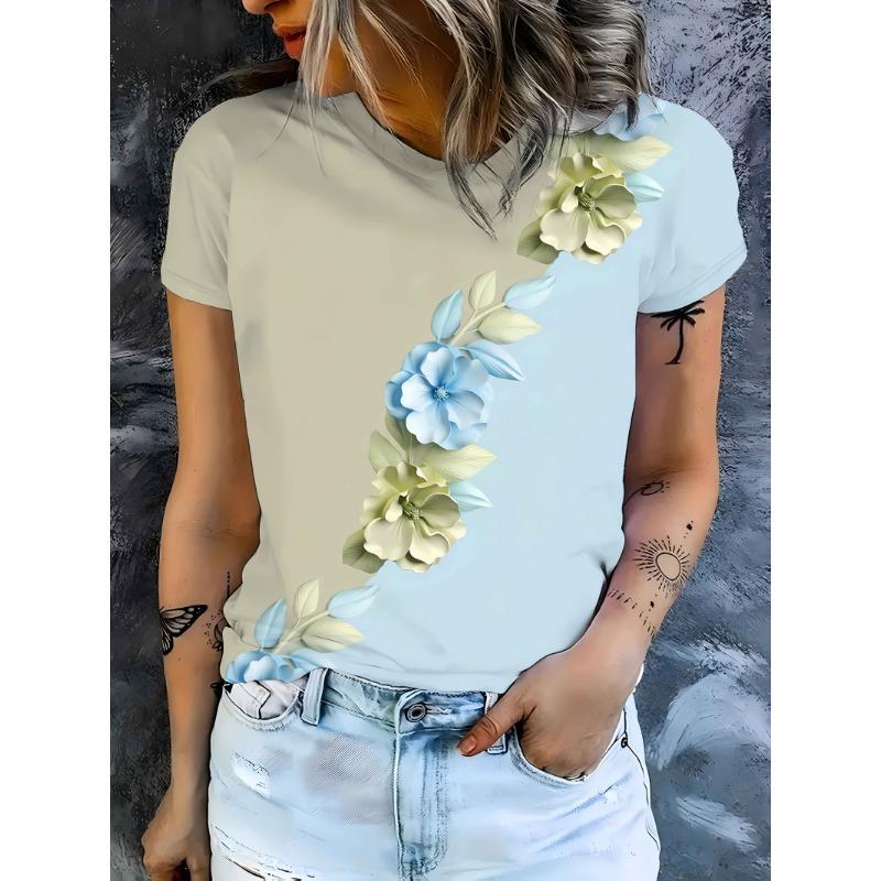 New Popular Women's Round Neck Short-sleeved Tops, Women's Printed T-shirts