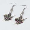 Gothic Retro Silver Color Sword Relief Rose Flower-shaped Heart Pendant Dangle Earrings for Women Halloween Earrings Jewelry