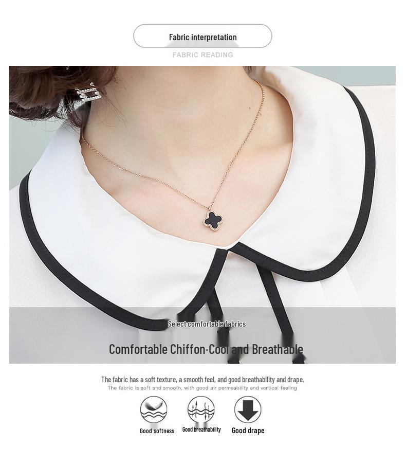 Women's Chiffon Trumpet Sleeve Doll Collar Shirt - Summer Mid-Sleeve Korean Style