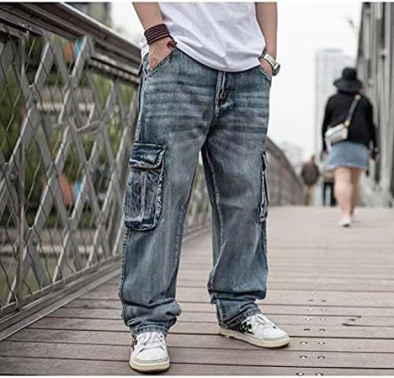 Solid Denim Cargo Plus Loose Wide Straight Baggy Hip Street Unique CW898 Size D.IIZOO Men's Pants, Size, Fit, Leg, Fit, Pants, Hop, Style, Fashion,