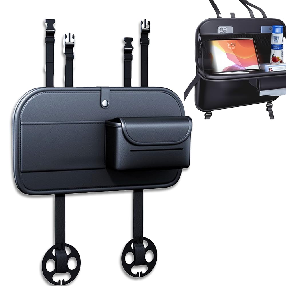 

HIRAISM Car Seat Back Large Capacity with Tissue Black Table, Foldable, Multifunctional, Storage, Holder, чёрный