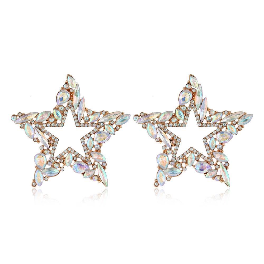 Geometric Rhinestone Inlaid Star Alloy Earrings - Multi-Color Light Luxury Design