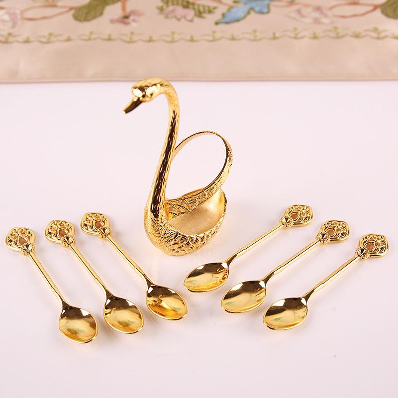 Decorative Dinnerware Set with Swan Base Holder Spoons and Forks for Coffee Fruit Dessert Stirring Mixing Ideal Gift Ideas