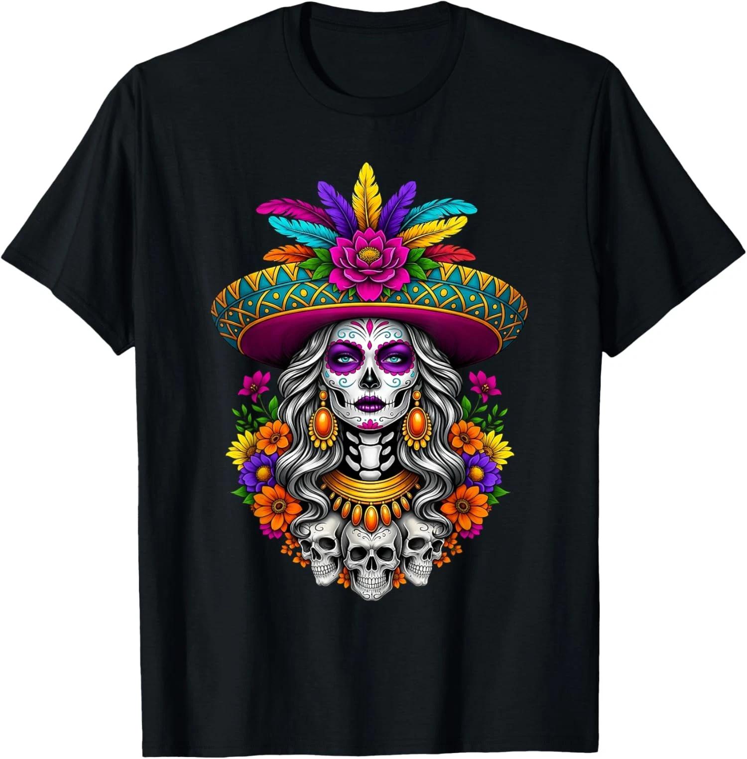 

Dia De Los Muertos Day of The Dead Sugar Skull Unisex 100% Cotton T-shirt Mens Tees Top 2XL