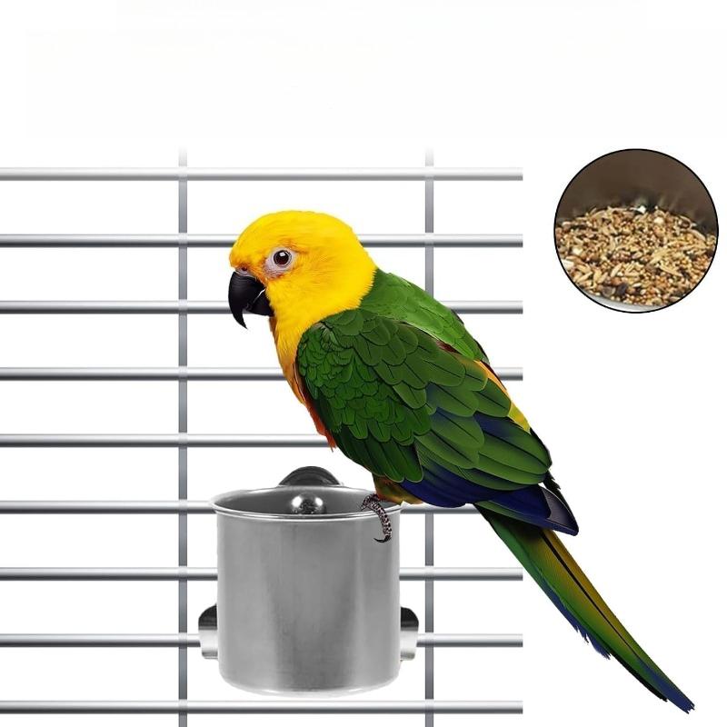 Bird Feeder Stainless Steel Bowls with Clip Hanging Feeder Cup for Parrots Parakeets Lovebirds
