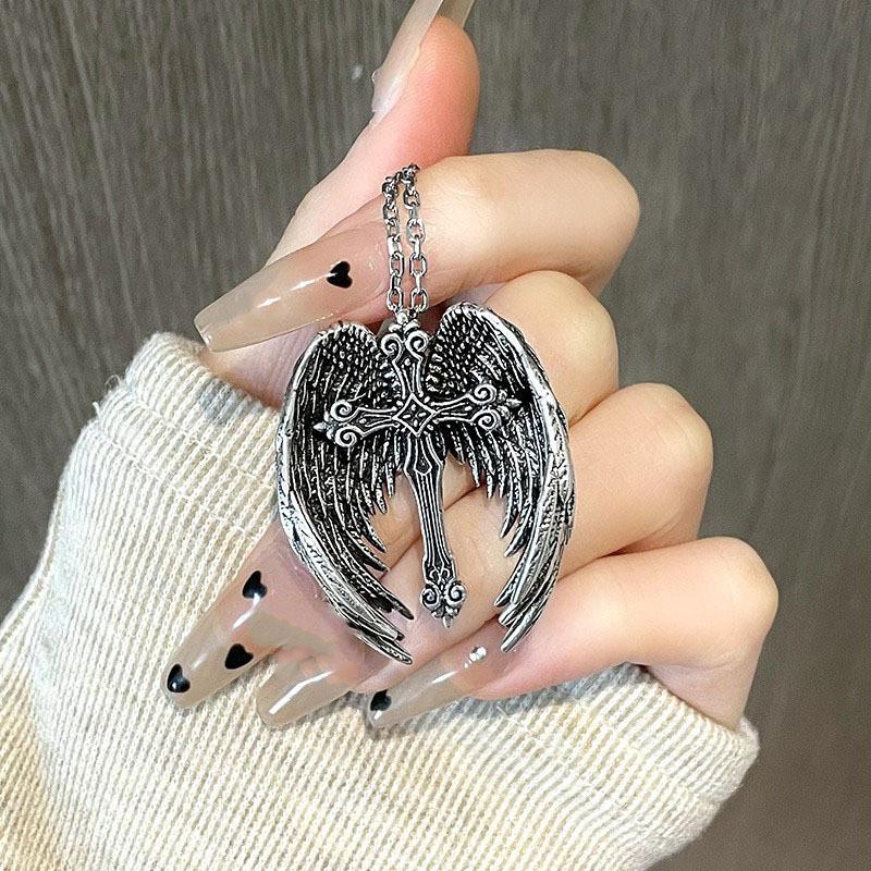 And Bold Unique Womens Vintage Cross Necklace Featuring Exquisite Angel Wings Design