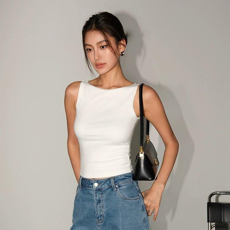 Damen Doppellagiges Bootshals Weiches Anschmiegsames Tanktop