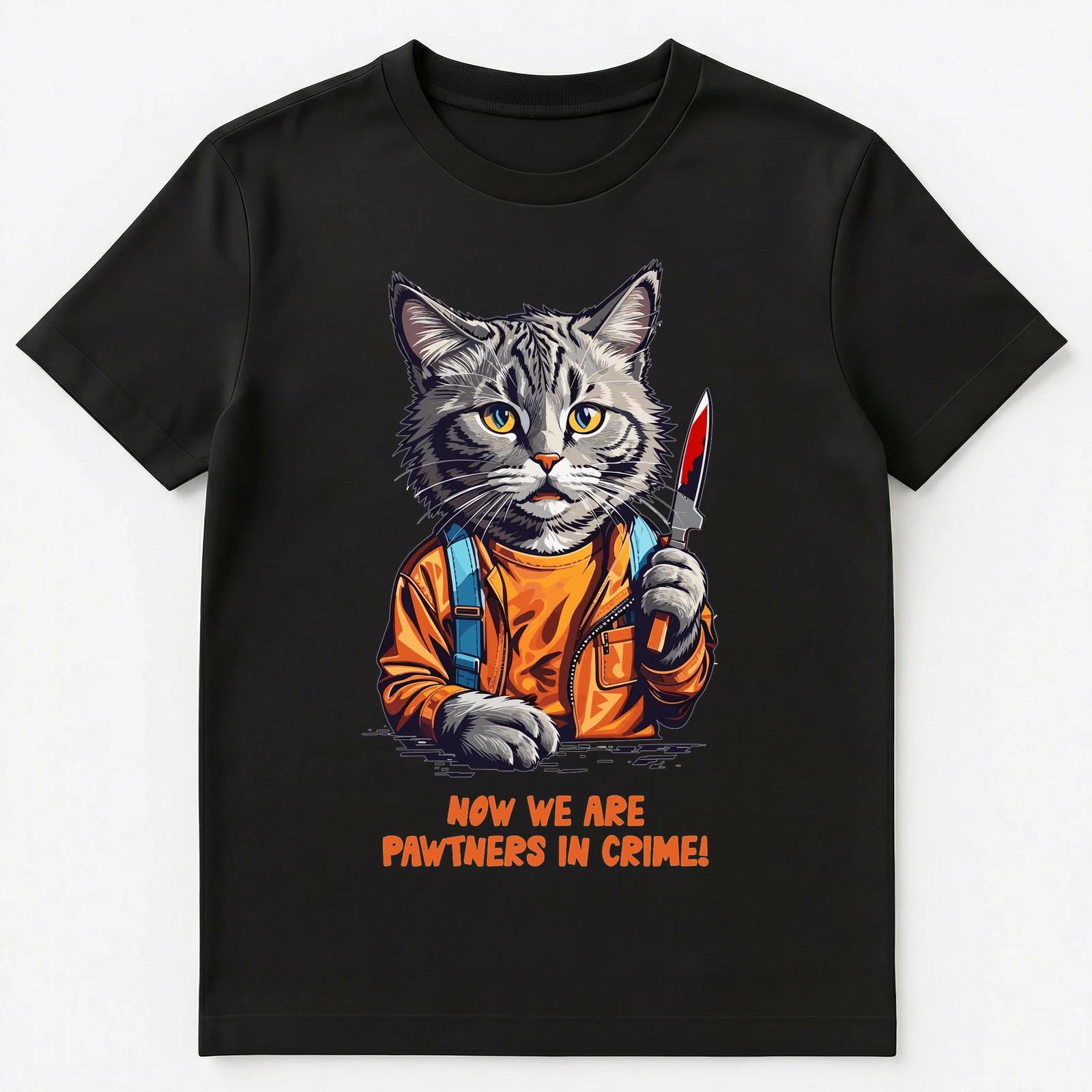 

Funny Cat With A Knife Pun Crime Partners Unisex T-Shirt M