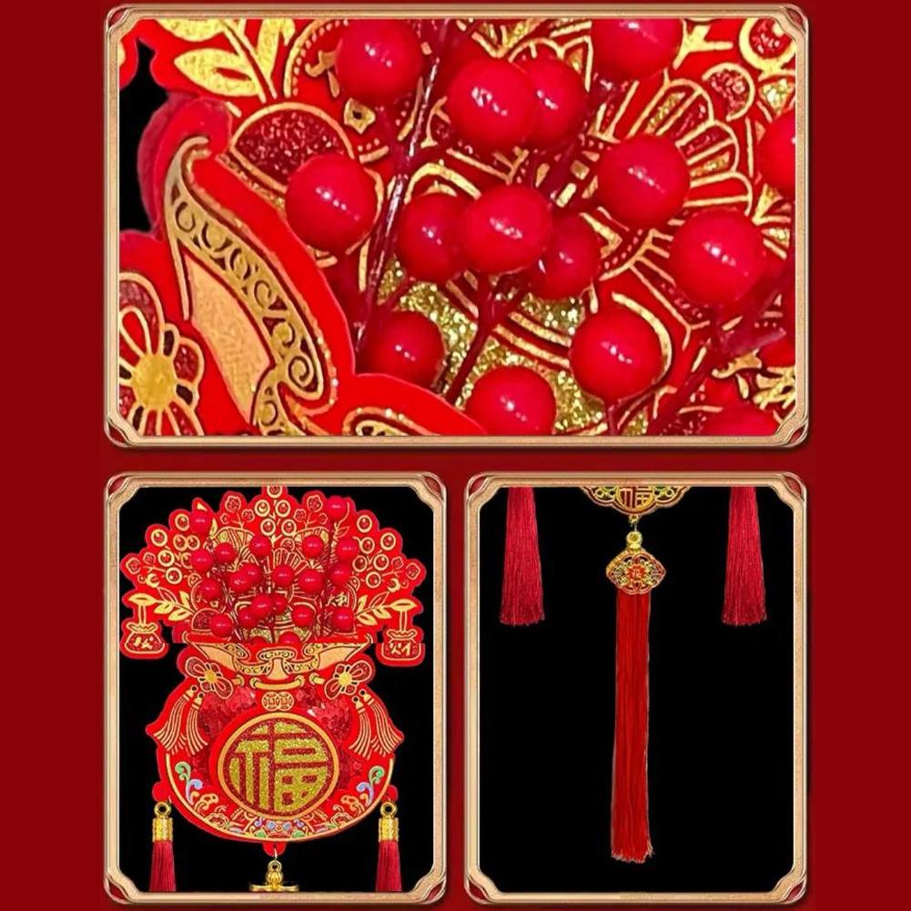 1/2pcs Fu Character Lucky Pendant, 2026 Chinese New Year Decor with Tassel, Red Good Luck Hanging Ornament for Door Wall