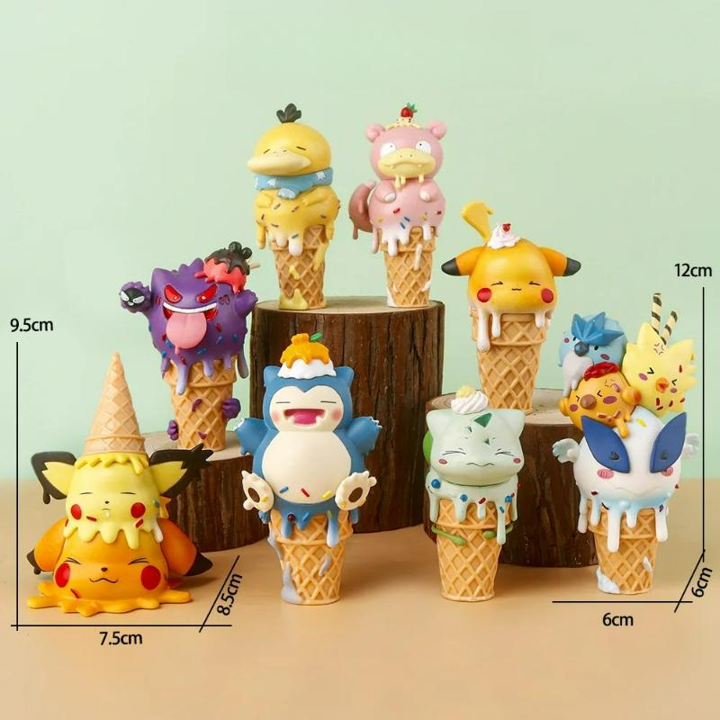 Cartoon Ice Cream Series Pikachu Snorlax Psyduck Gengar Anime Figure Toys Desktop Ornaments Collection Model