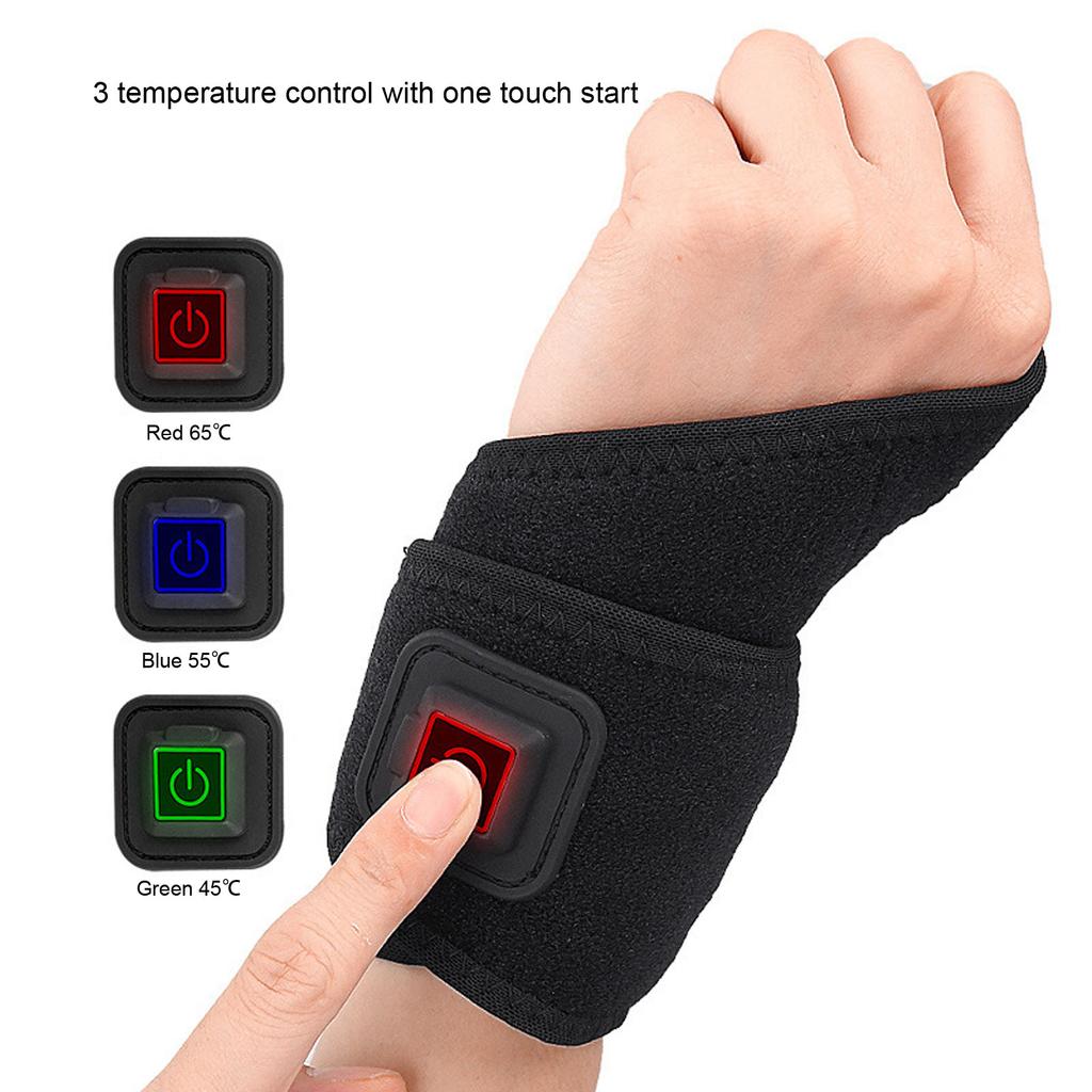 Heated Wrist Brace USB 3 Temperature Control Hook and Loop Wrist Heating Pad Wrap for Elbows Hand Ankles