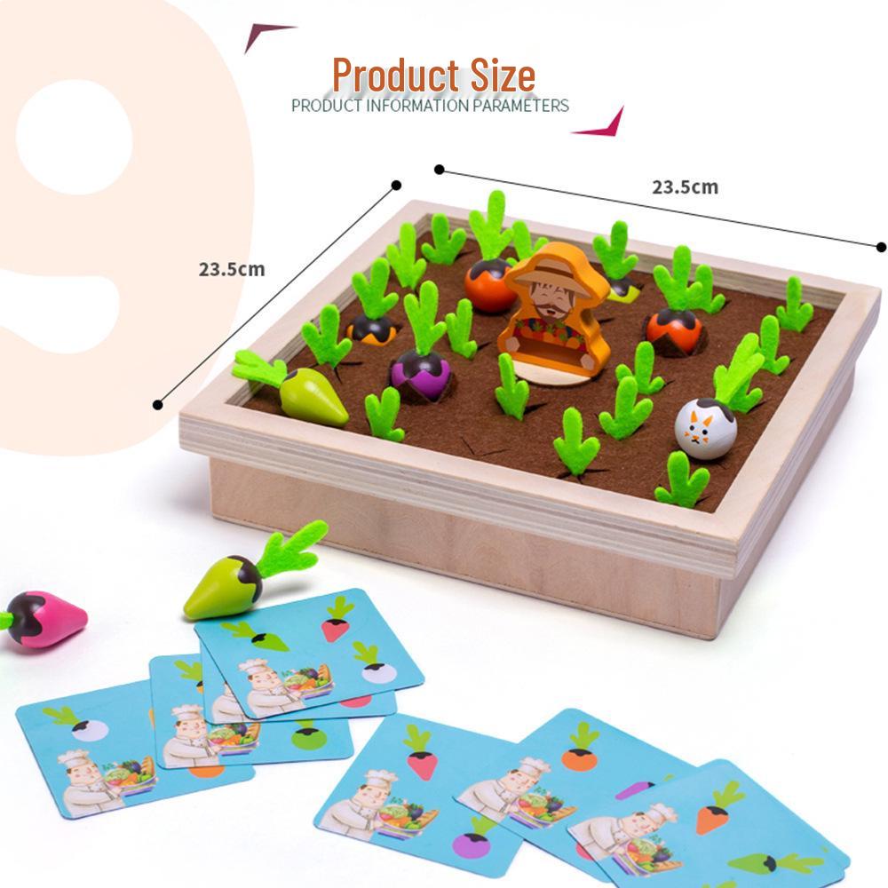 Wooden Radish Pull Toy: Montessori Vegetable Memory Game for Early Education.