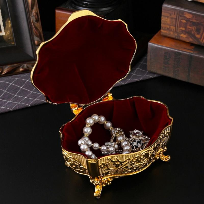 Ellipsoid Necklace Storage Box European Style Golden Jewelry Organizer Alloy Earrings Case Ring Storage Jar Dresser Display