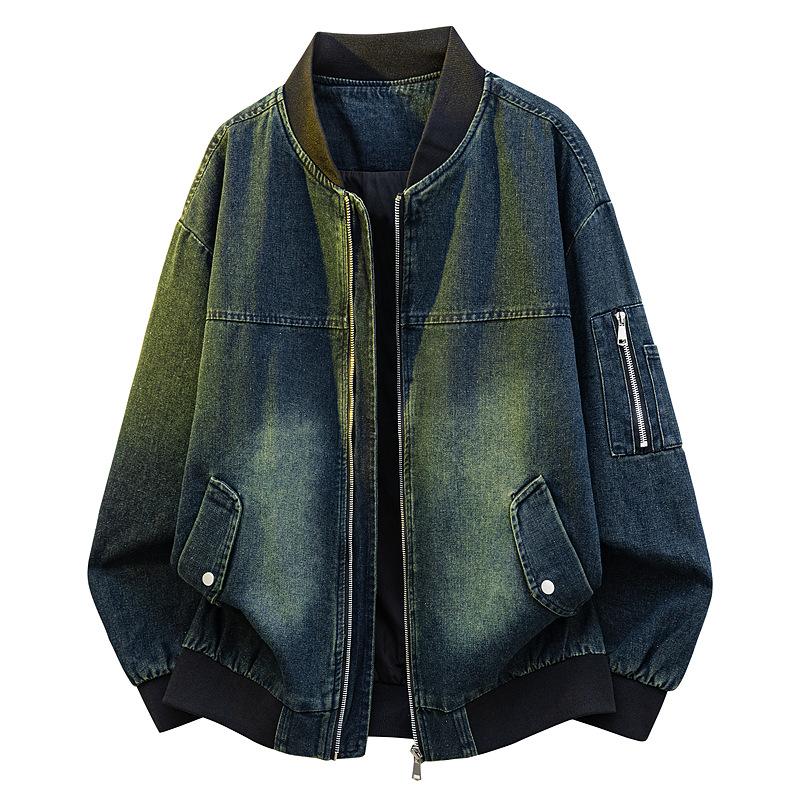 Повседневная ностальгическая синяя джинсовая куртка для мужчин, свободная джинсовая куртка для мужчин на весну и осень, ретро джинсовая куртка с эффектом стирки для мужчин M синий