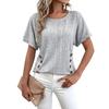 Women's Short Sleeve Pullover Top Crew Neck Knit Blouse Casual Lightweight Button Detail Loose Fit Shirt for Everyday Wear
