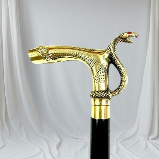 Victorian Snake Head Handle Walking Stick Gothic Gentleman Walking Cane Collectible Statement Accessory