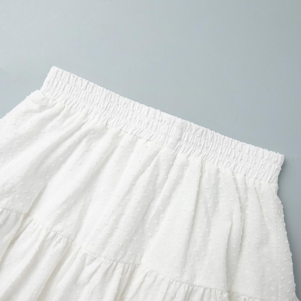 Summer High Waist Cotton Ruffle Hem Shorts Skirt, Solid Polka Dot Korean Style Casual Shorts for Women European American Fashion