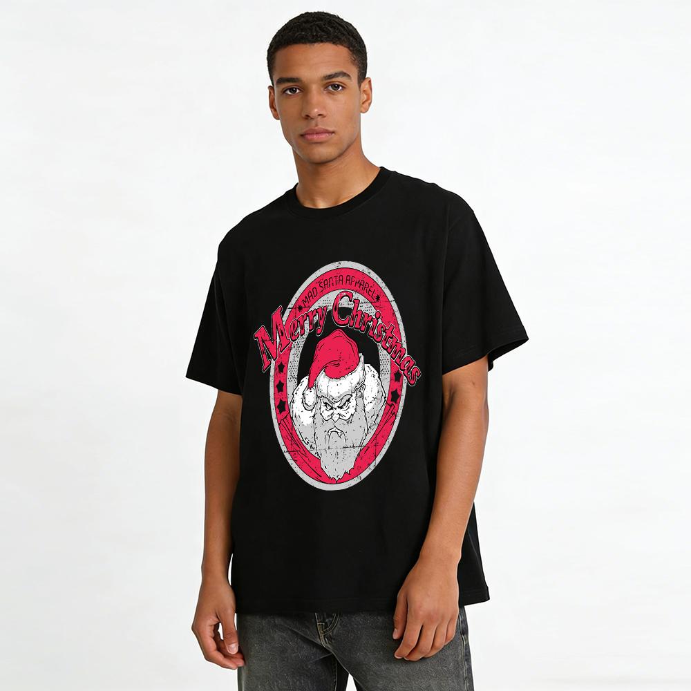 Grumpy Mad Santa Print Merry Christmas Casual Top Pure Cotton T-shirt