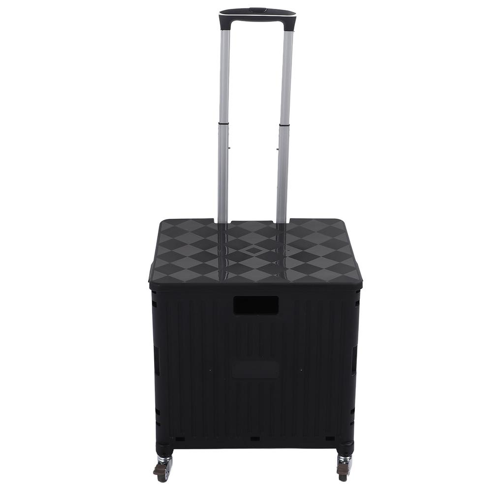 Collapsible Utility Cart Rolling Crate Swivel Casters PP Strong with Telescopic Handle Lid Storage