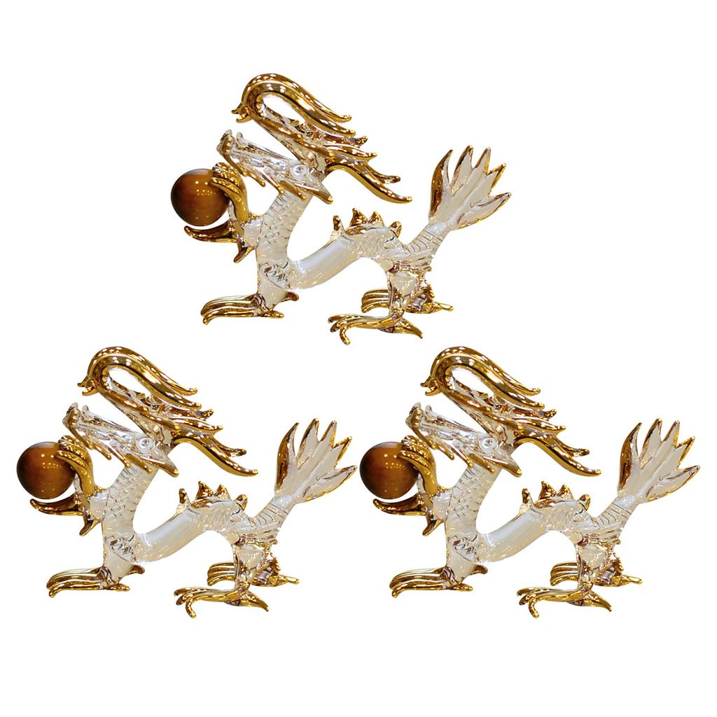 Fourcart Handmade Glass Natural Stone Tiger Eye Dragon, Small, Set of 3