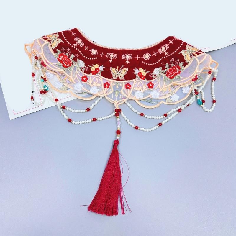 Delicate Woman Girl False Collar Elegant Cloud Shoulder Lace Shawl Chinese Style Shirt Sweater Embroidered False Collar