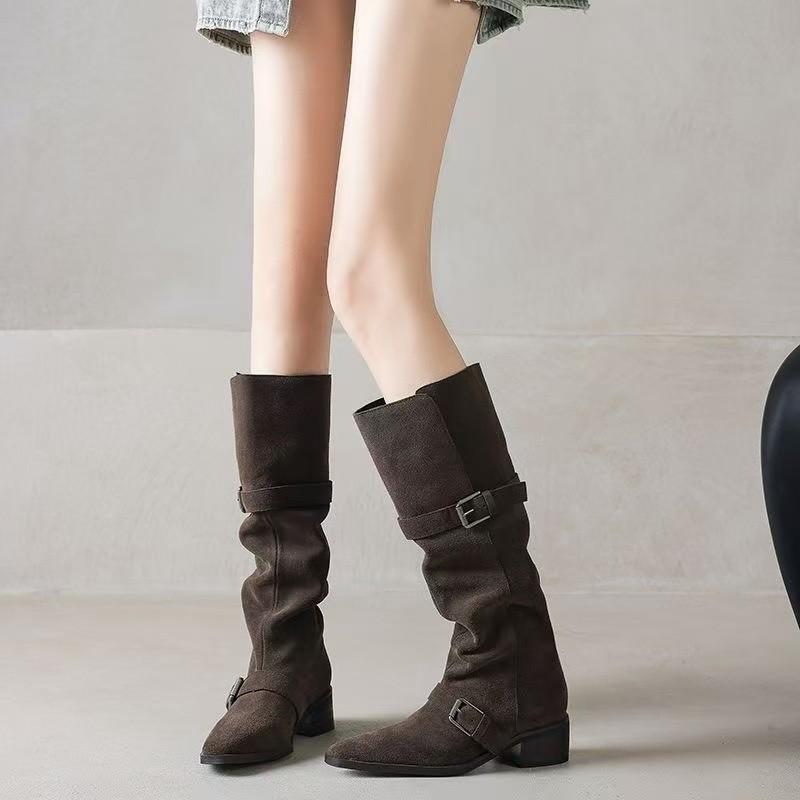 

High Heel Pointed Brown Boots Medium Boots Women s Shoes Spring Autumn Winter Pant Pants Boots Long Vintage Long Boots 41 хаки