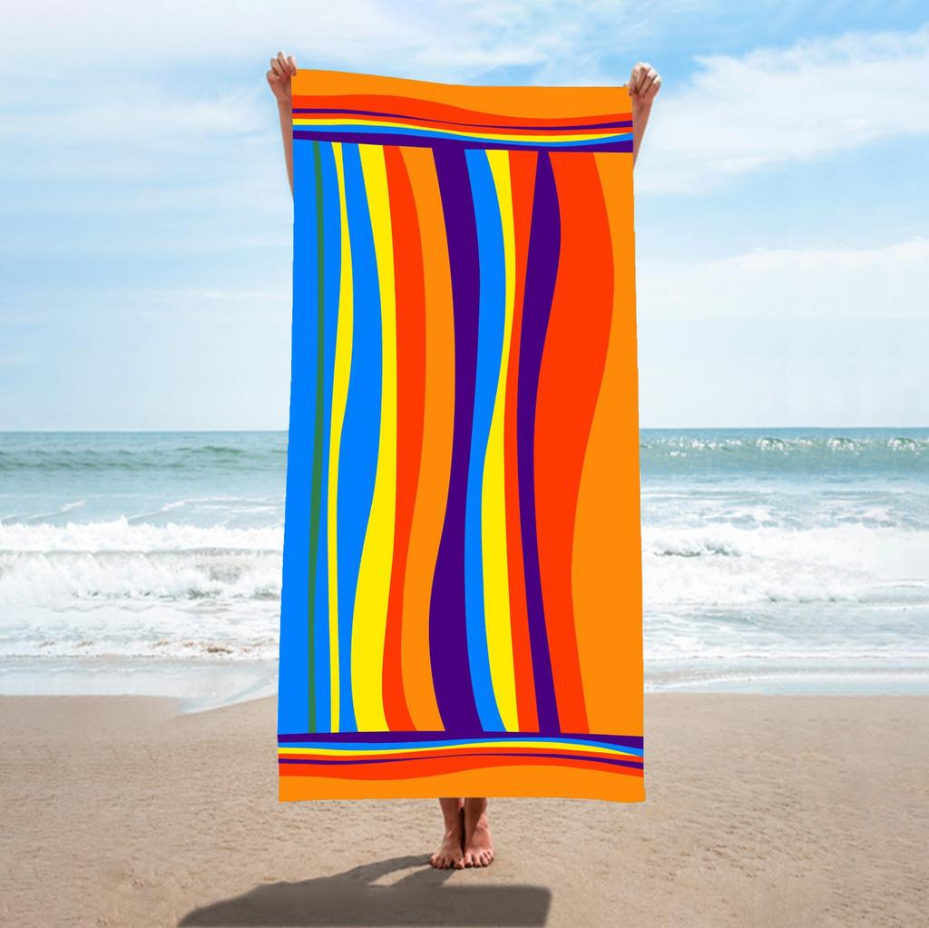 Colorful Vertical Striped Print Polyester Beach Towel Rainbow Quick Dry Bath Towel for Summer Swim Pool Vacation Sand Free