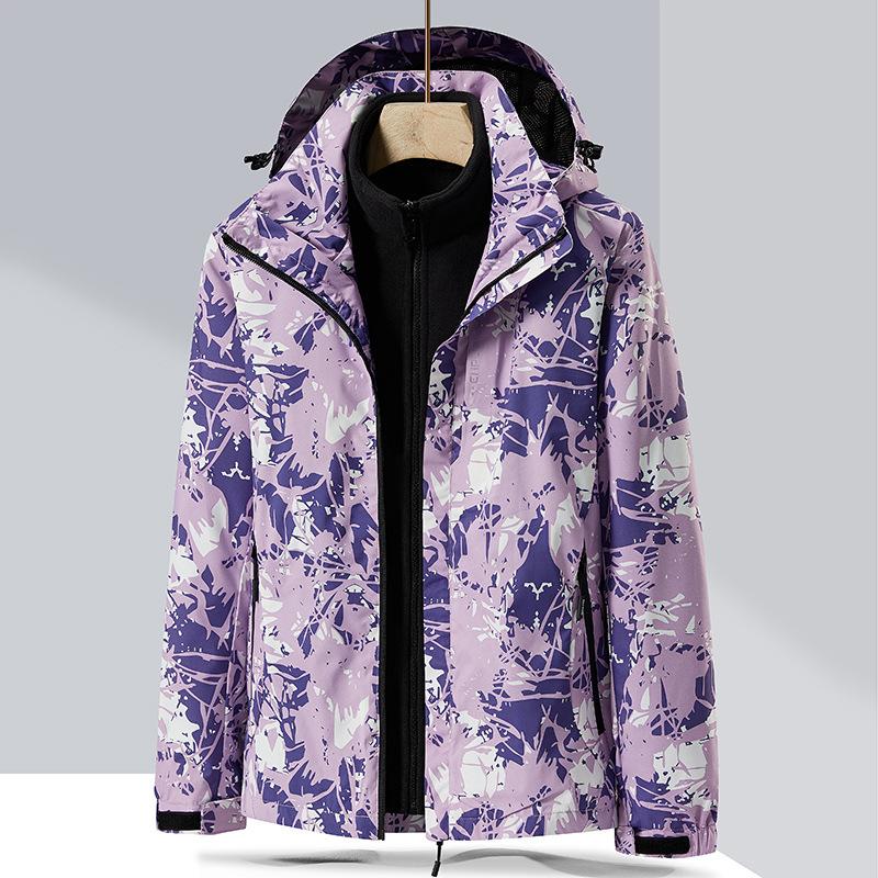 Outdoor Camouflage Detachable Two-piece Set of Windproof and Waterproof Polar Fleece Women's Thickened Jacket Three-in-one