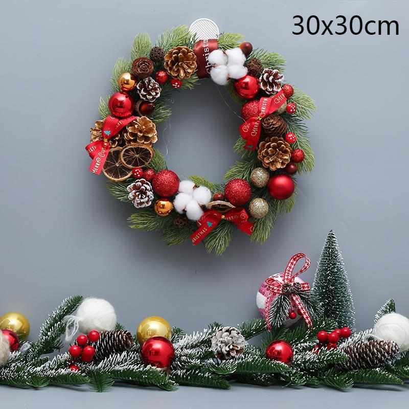 Christmas Theme Plastic Colorful Ball Rattan Wreath Front Door Ornament Christmas Xmas Scene Layout Decoration Wreath Home Decor