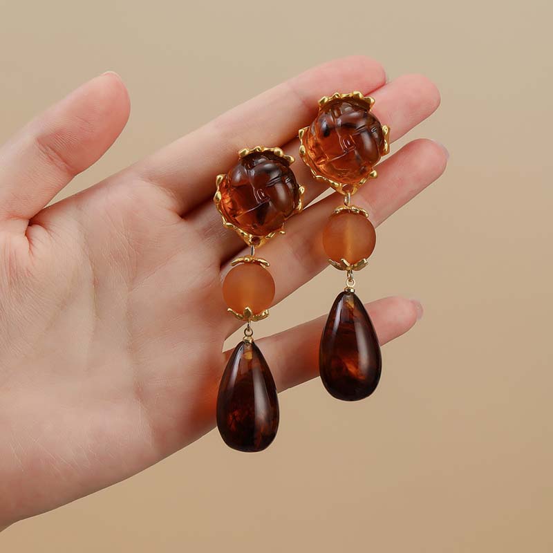 Vintage Brown Acrylic Water Drop Earrings For Women Girls Fashion Metal Round Geometric Dangle Earrings Wedding Jewlery Gifts