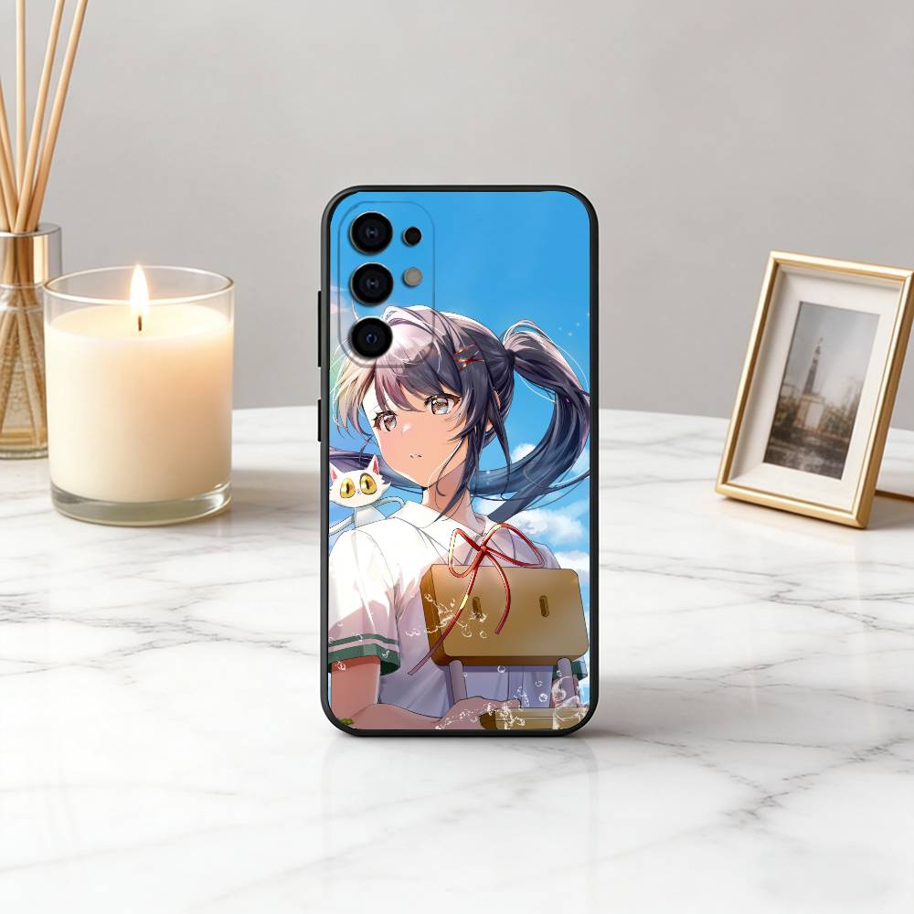 Cute S-Suzume Anime Phone Case For Samsung S25,S24,S21,S22,S23,S30,Ultra,S20,Plus,Fe,Soft Silicone Black Cover