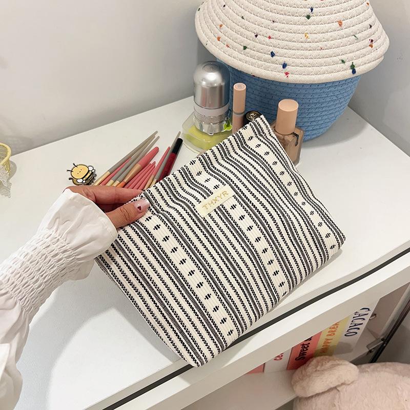 Cute Floral Black White Stripes Cosmetic Bag Large Capacity Travel Portable Girl Makeup Storage Bag Toiletry Bag Clutch Bag Gift