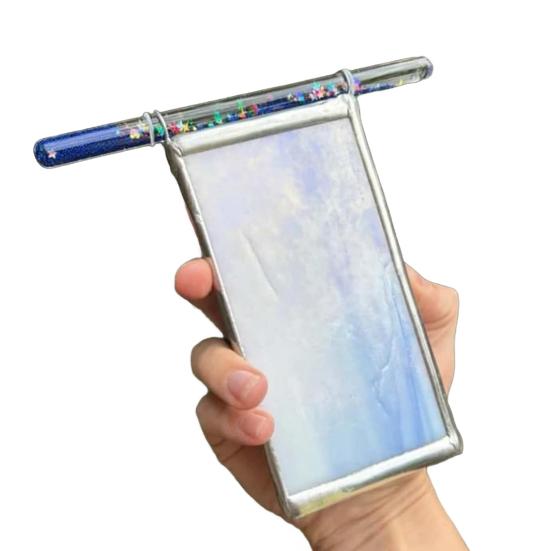 

Витражный калейдоскоп ручной работы, трехсторонний цветной калейдоскоп ауры, с палочкой с блестками для рождественских, юбилейных, свадебных подарков