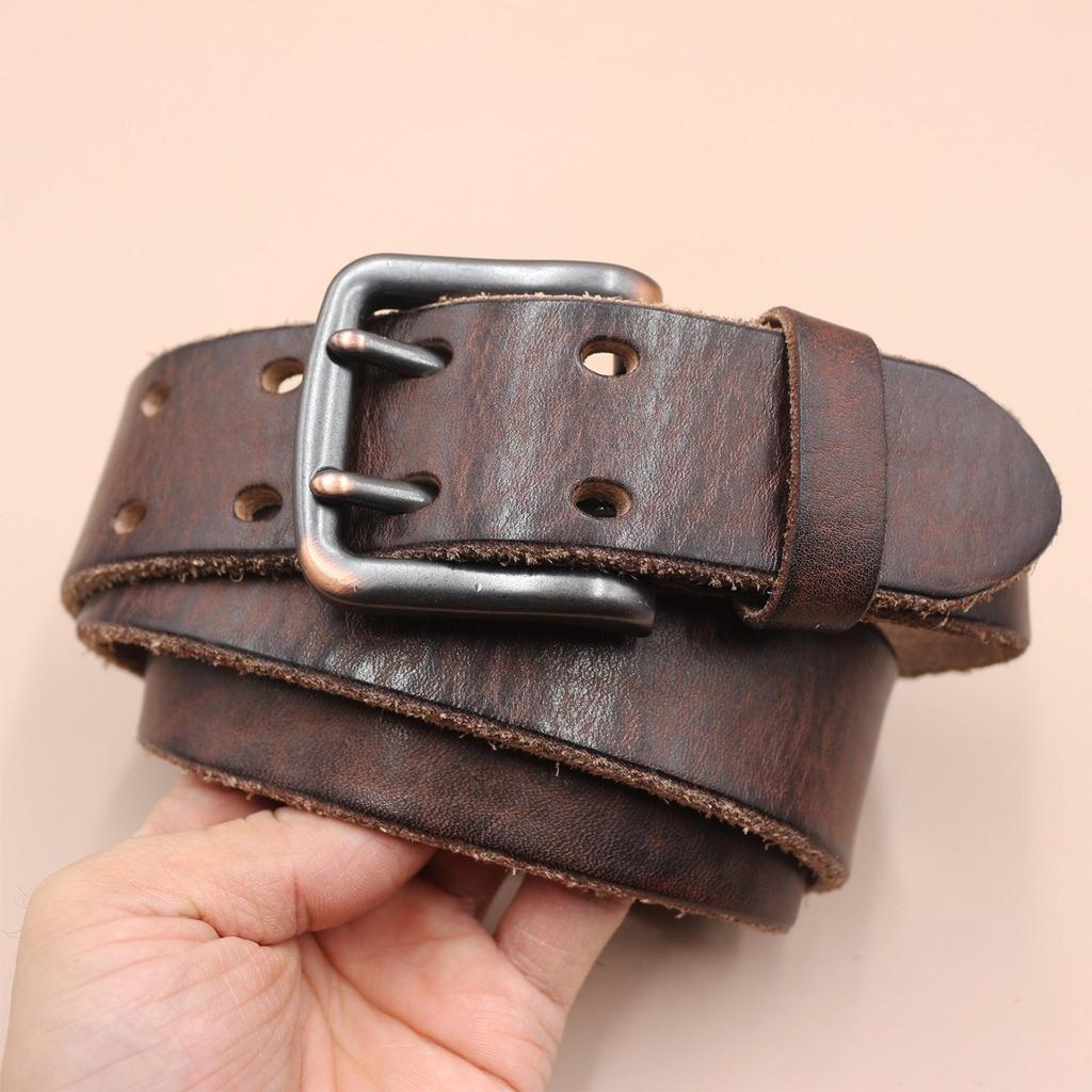 Herren Retro Doppelnaht Echtleder Gürtel - Vielseitig, Langlebiges Rindsleder für Jeans
