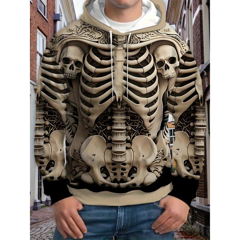 Skull Men's Hoodie 3d Skull Print Long Sleeved Hoodie Autumn/ Winter Streetwear Top Retro Casual Men's Hoodie Oversized Clothing