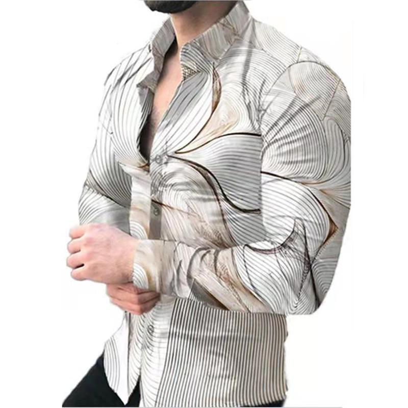 2025 European & American Men's Casual Plus Size Printed Long-Sleeve Shirt