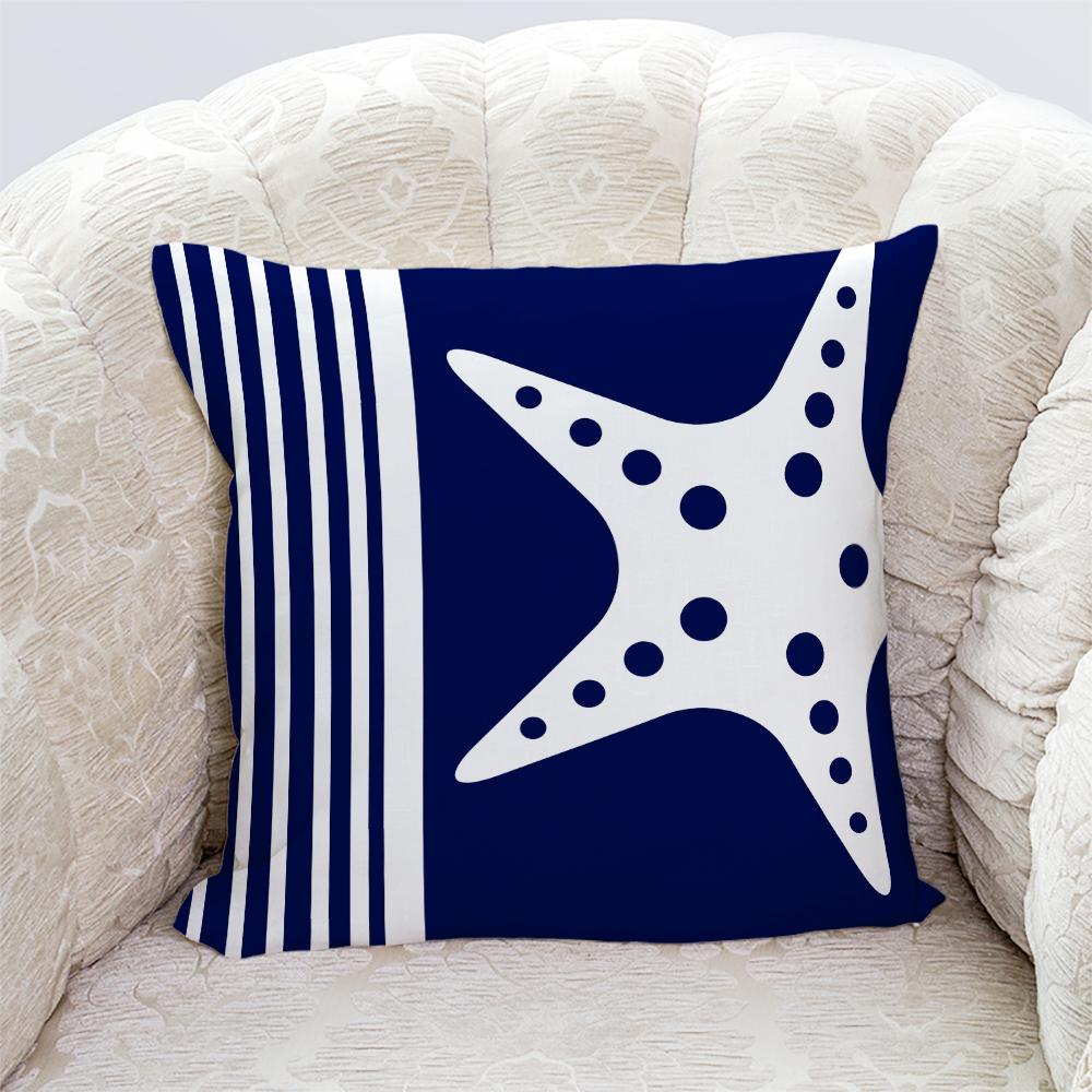 Starfish Shell Compass Anchor Nautical Series Printed Pillowcase Living Room Sofa Cushion Cover Bedroom Room Home Decoration