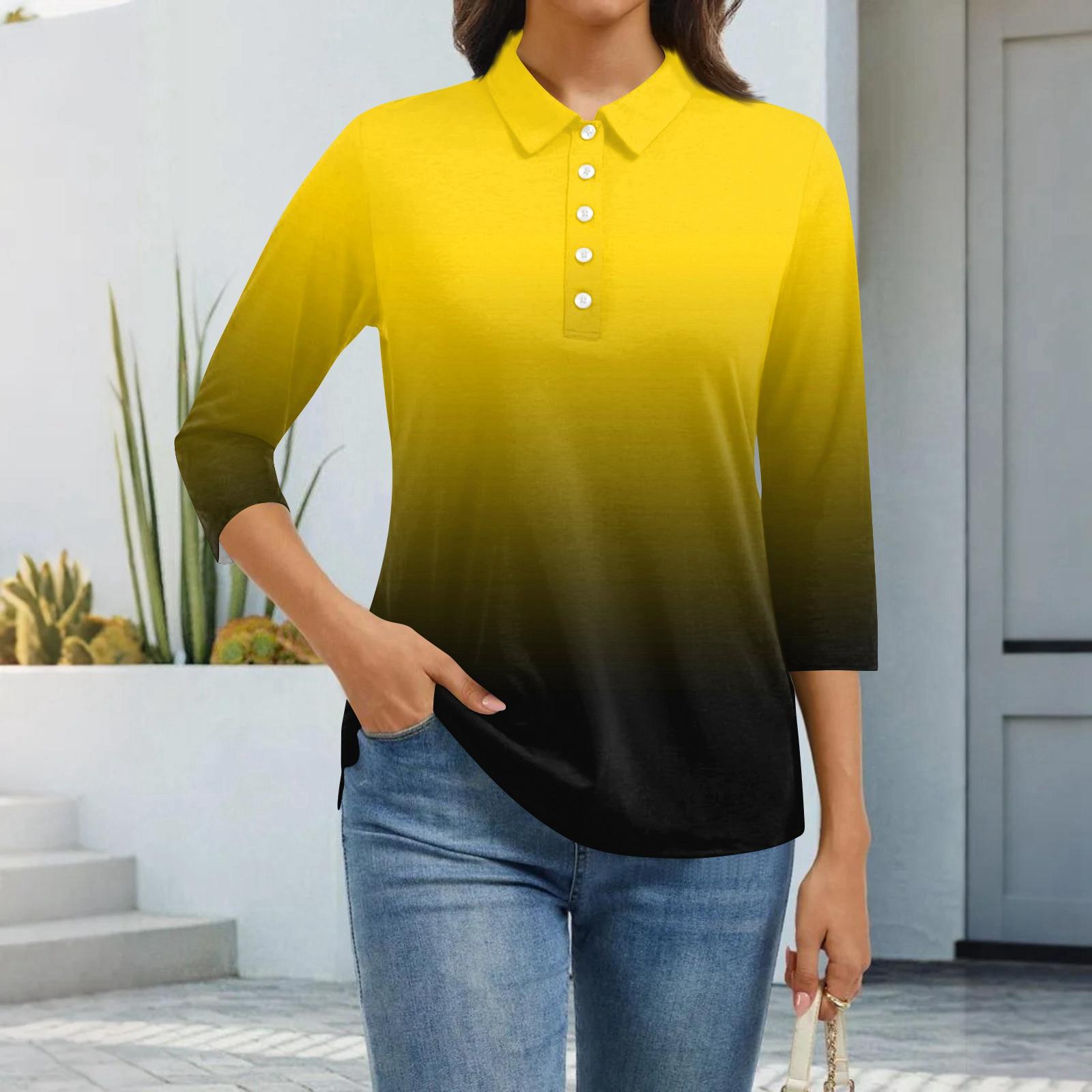 

Женская модная повседневная рубашка с лацканами и рукавом 3/4 с принтом, женские топы на пуговицах XL жёлтый