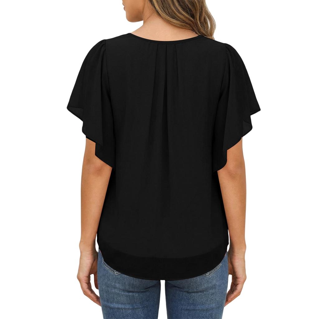 Damska modna elegancka bluzka casual z krótkim rękawem